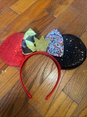 Superhero Sequin Ear Headband with Gold Crown - Red & Black